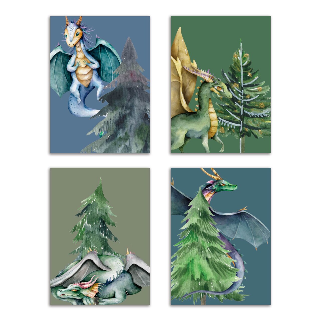 Christmas Tree Dragon Holiday Cards - 24-Pack Winter Greeting Cards with 4 Unique Fantasy Dragon Designs, Blank Inside for Mildly Festive Holiday Wishes - Whimsical and Enchanting Stationery Set for Fantasy Lovers